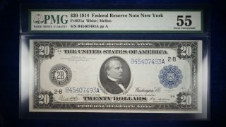1914 $20 Blue Seal Frn Pmg 55 About Uncirculated