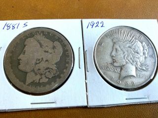 1881 S & 1922 Liberty Morgan & Peace Silver Dollars 90 Pure Silver