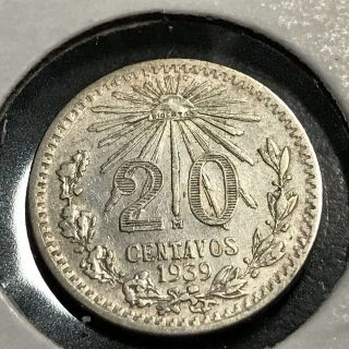 1939 Mexico Silver 20 Centavos Coin