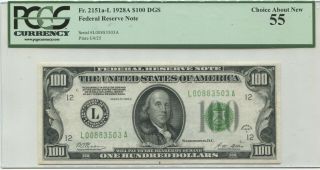1928 A $100 Federal Reserve Note San Francisco,  Pcgs Au 55.  About Uncirculated