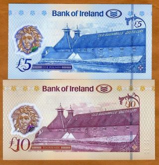 SET Bank of Ireland,  Northern,  5;10 pounds,  2017 (2019),  P - Polymer,  UNC 2