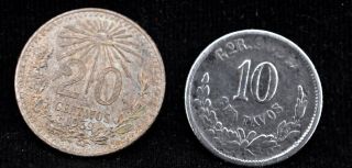 Mexico Silver Coins - 1897 10 Centavos - 1939 20 Centavos