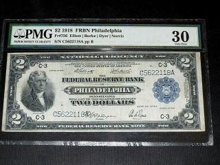 1918,  $2 Federal Reserve Bank Note,  Philadelphia,  Fr 756,  Pmg 30,  Very Fine