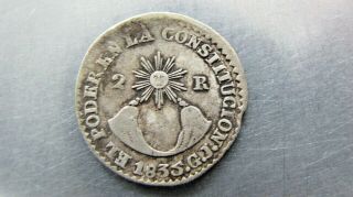 Ecuador 2 Reales 1835 Gj,  Vf With Light Tarnish.