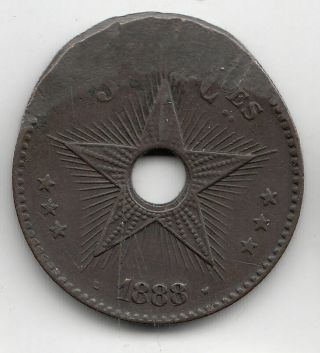 Belgian Congo 5 Cents 1888 Copper 24f By Coinmountain