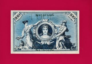 Scarce (in) 100 Mark 1908 Germany Aunc Reichsbanknote (pick - 34)