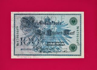 SCARCE (in) 100 Mark 1908 Germany AUnc Reichsbanknote (Pick - 34) 2