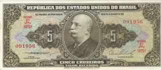 1953 5 Cruzeiros Brazil Brazilian Currency Banknote Note Money Bank Bill Cash