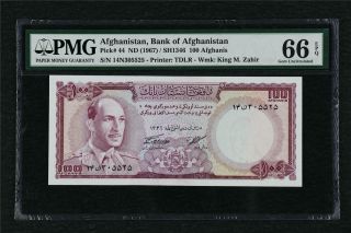 1967 Afghanistan Bank Of Afghanistan 100 Afghanis Pick 44 Pmg 66 Epq Gem Unc