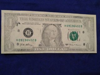$1.  00 Federal Reserve Note/ With Insufficient Ink Errors On Front Of Bill