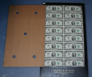 1976 2 DOLLAR BILL SHEET STAR NOTE UNCUT 16 BILLS Department of Treasury - OHIO 4