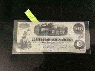Confederate Banknote $100 T40 Signature W.  E.  Dyer 1863 (ref7)