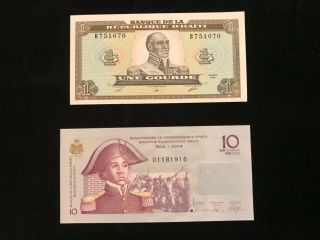 Haiti 1989 & 2004 1,  10 Gourde Banknote Paper Money Uncirculated