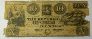 Obsolete Currency Austin,  Tx - Republic Of Texas $10 June,  1,  1839 Note