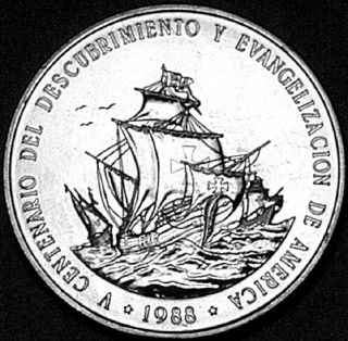 Dominican Republic 1988 1 Peso 500th Anniversary Comm.  Very Choice Prooflike B U
