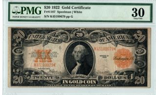 Tr 1922 Pmg 30 Very Fine $20 Large Size Gold Seal Gold Certificate 1c Start