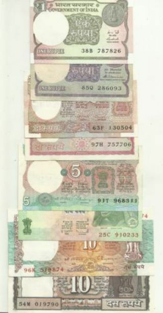 Set Of 8 Indian Bank Notes,  Different Number Notes Will Be Given,  Stock Pick