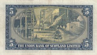 SCOTLAND UNION BANK 5 POUNDS BANKNOTE 5.  1.  1953 P.  S817a FINE 2