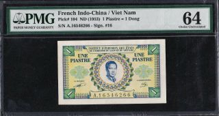 French Indochina 1 Piastre 1953 Pick104 Uncirculated Pmg 64