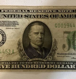 US $500 Bill - Series 1934 - A 3