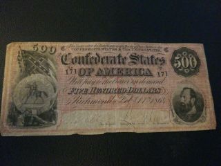 1864 Confederate 500 Dollar Note Serial 171