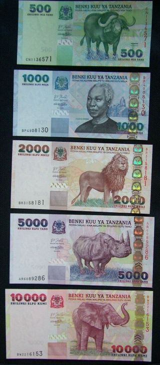 Tanzania - 500 1000 2000 5000 10000 Shillingi Crisp Unc 5 Banknote Set Year 2003