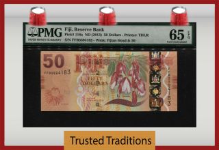 Tt Pk 118a Nd (2013) Fiji Reserve Bank $50 Stunning Reverse Pmg 65 Epq Gem Unc