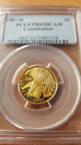1987 - W $5 Proof Gold Coin Constitution - Pcgs Pr69 Dcam