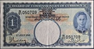 Malaya $1 Dollar Crisp Gef King George Kgvi Ww2 1941 P 11 Wwii