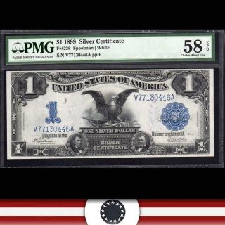 1899 $1 Silver Certificate Bill Black Eagle Pmg 58 Epq Fr 236 V77130446a