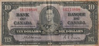 Canada 10 Dollars Banknote 2.  1.  1937 P.  61a Very Good