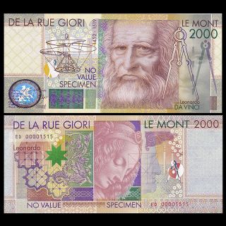 De La Rue Giori Le Mont 2000 (leonardo Da Vinci) Test Note,  Specimen,  Unc