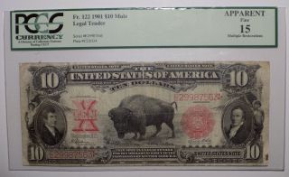 Series 1901 $10 Bison Legal Tender Note Pcgs Apparent Fine 15 Repaired