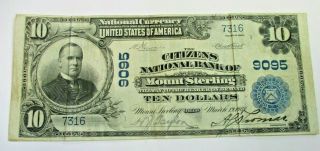 1902 National Currency $10 Ten Dollar Lg Note Charter Number 9095 Mt.  Sterling
