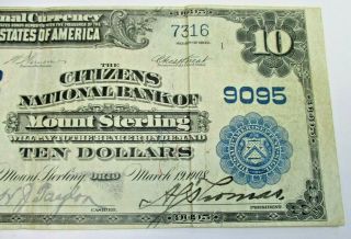 1902 NATIONAL CURRENCY $10 TEN DOLLAR LG NOTE CHARTER NUMBER 9095 MT.  STERLING 2