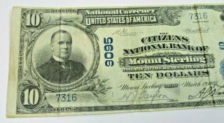 1902 NATIONAL CURRENCY $10 TEN DOLLAR LG NOTE CHARTER NUMBER 9095 MT.  STERLING 3