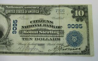 1902 NATIONAL CURRENCY $10 TEN DOLLAR LG NOTE CHARTER NUMBER 9095 MT.  STERLING 4