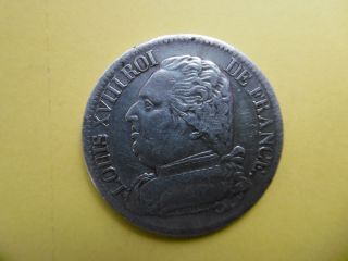 France 5 Francs 1814 M Silver Coin With King Louis Xviii