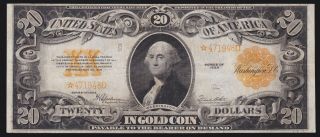 Us 1922 $20 Gold Certificate Fr 1187 Star Note Vf (948)
