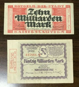 1923 Germany 10 50 Billion Mark Railroad Inflation Notgeld Banknote German Note
