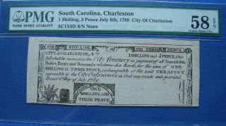 1789 South Carolina Colonial Note 1 Schilling,  3 Pence - Pmg - 58epq
