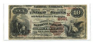 1882 TEN DOLLAR NATIONAL BANK NOTE - COMMERCIAL NAT BANK OF DETROIT MICHIGAN B.  B 2