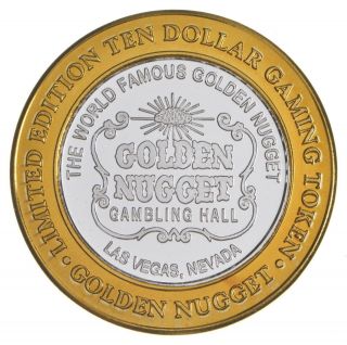 . 999 Fine Silver Center Golden Nugget Casino Chip $10 Token - Rare 965