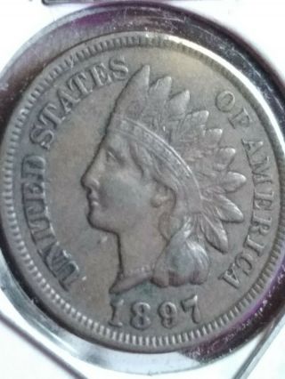1897 Indian Head Penny Xf With Liberty & Diamonds Us Coin,  Good Details