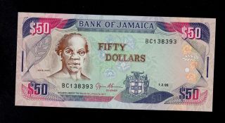 Jamaica 50 Dollars 1995 Bc Pick 73c Au.