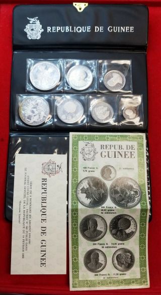 1969 Republic Of Guinea 7 Piece Silver Proof Set W/ Ogp Mintage 5,  000