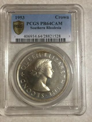 Cameo Proof British Rhodesia Pcgs Pr 64 1953 Elizabeth Crown.  Only 1,  500 Made