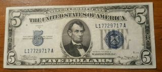 1934 A $5.  00 Silver Certificate Circulated