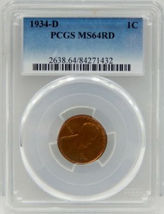 1934 D Lincoln Head Cent - Pcgs Certified Ms 64 Red
