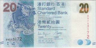 Hong Kong Banknote P297b 20 Dollars 2012 Standard Chartered Bank,  Unc